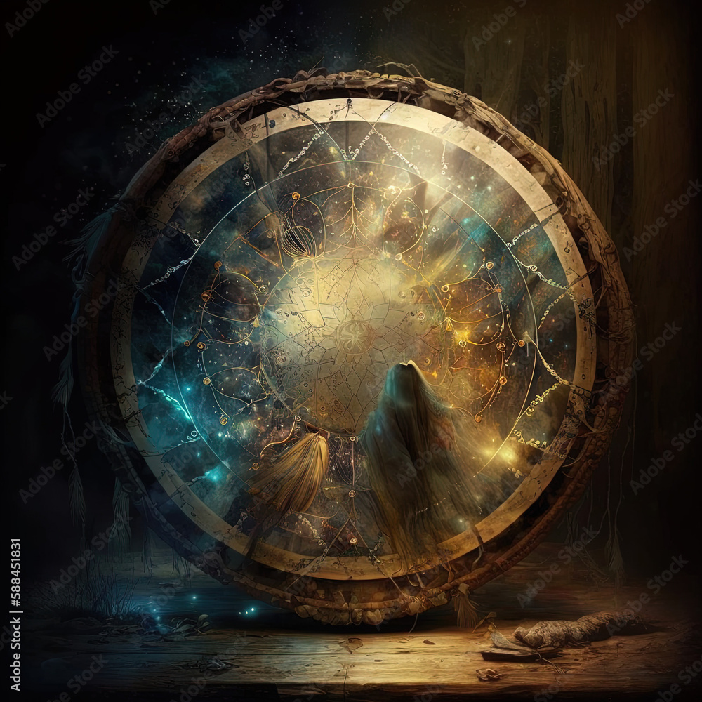 Photo & Art Print Shaman drum, healing trance, spiritual energy