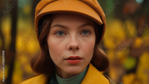 Closeup portrait of girl in vintage clothes, movie style, created with Generative AI Technology © Masson