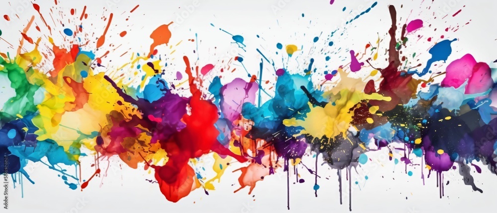 Arrière plan de tâches de peintures colorées sur fond blanc, fond