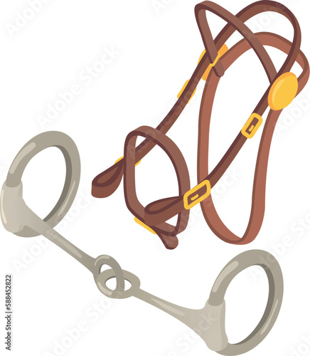 Equestrian equipment icon isometric vector. Leather horse bridle and bit snaffle. Equestrian sport, hobby