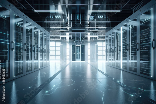 Server room in building. Generative AI. 