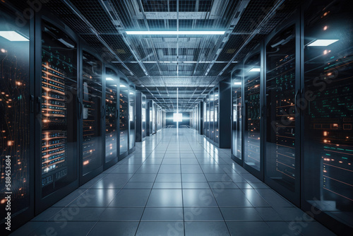 Server room in building. Generative AI. 