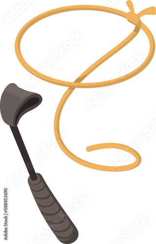 Horse equipment icon isometric vector. Black jockey stick and wild west lasso. Western, wildwest concept