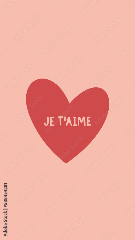 Ilustración corazón con la palabra en francés Je t'aime.