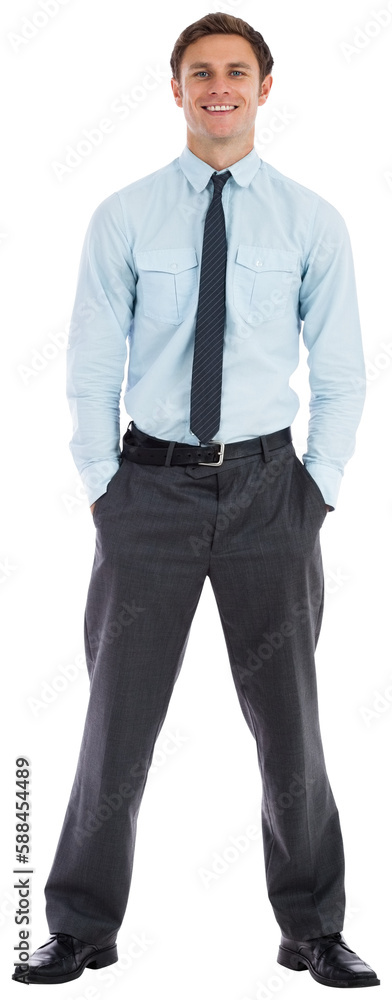 Smiling businessman standing with hands in pockets Smiling businessman standing with hands in pockets