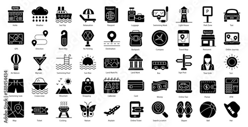 Vacation Glyph Icons Vacations Travel Iconset in Glyph Style 50 Vector Icons in Black