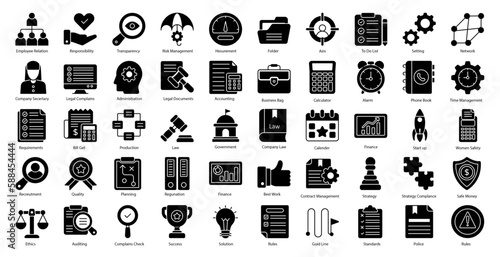Organization Glyph Icons Accounting Company Law Iconset in Glyph Style 50 Vector Icons in Black