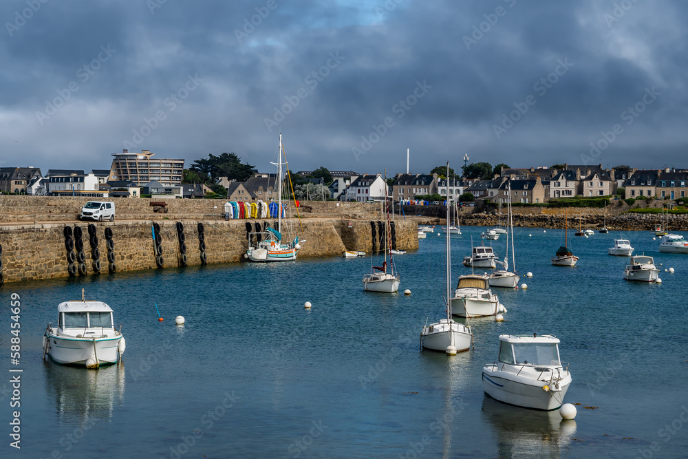 Harbor At City Of Roscoff At The Finistere Atlantic Coast In Brittany, France