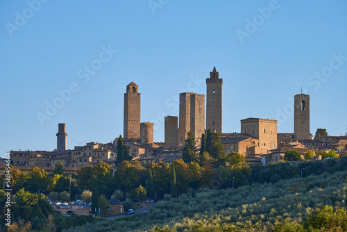 View of the medieval town of San Gimignano in Tuscany in Italy