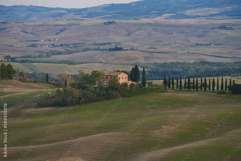 Tuscany in Italy landscape with farm