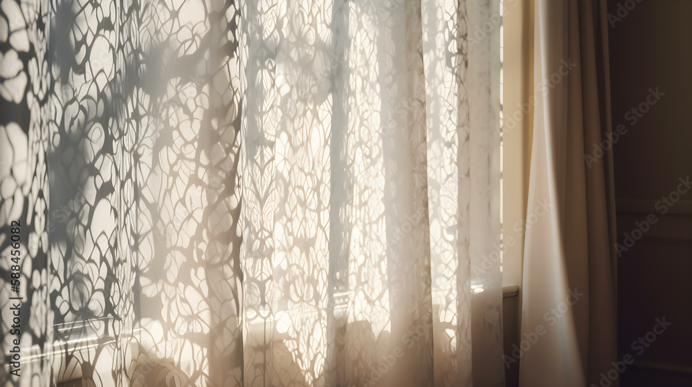 Sunlight on Wall with Shadows from White Lace Curtain Sunlight on Wall with Shadows from White Lace Curtain
