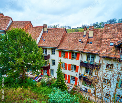 The line of old residential houses in Matte district in Bern, Switzerland photo