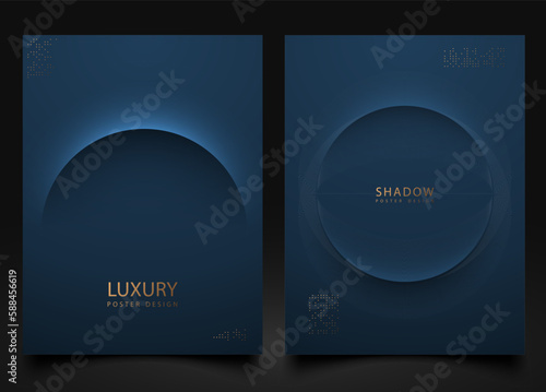 Abstract navy blue background luxury cover set. Minimalist style cover template arc line shadow shape. Modern premium vector design for social media, banner, poster, invitation, business brochure