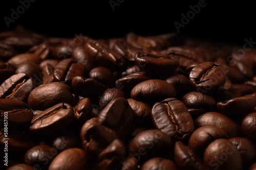 Coffee Beans with surrounded Smoke on a Dark Background. Creative AI wallpaper. Created by generative AI