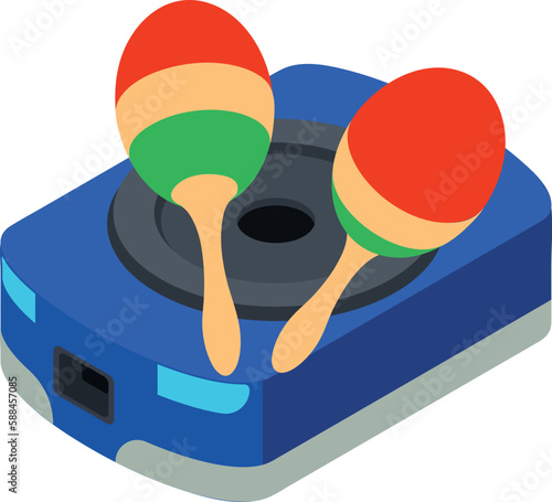 Maracas icon isometric vector. Percussive musical instrument on warehouse robot. Cargo transportation and delivery concept