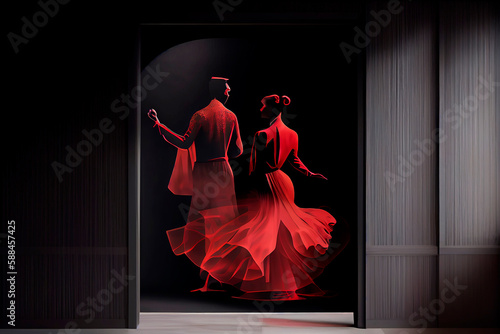 Generative AI illustration of Young woman dancing flamenco