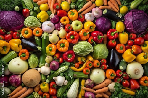 Vegetables as Multicolor Background. High Details. Creative AI Wallpaper. Created by generative AI