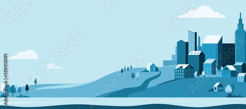 City landscape vector background. Simple minimal town with buildings