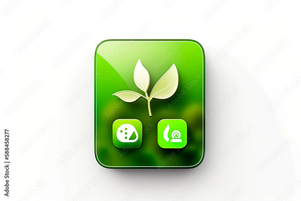 Generative AI illustration of shiny nature, environment, recycling icon on white background