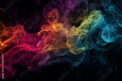 Colorful Vape Smoke. Dark Background. Multicolor Smoke. Creative AI Wallpaper. Created by generative AI © KayMDesign