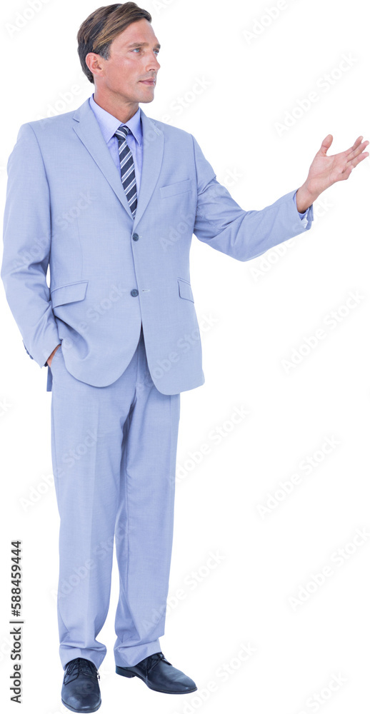 Full length of handsome businessman giving presentation Full length of handsome businessman giving presentation