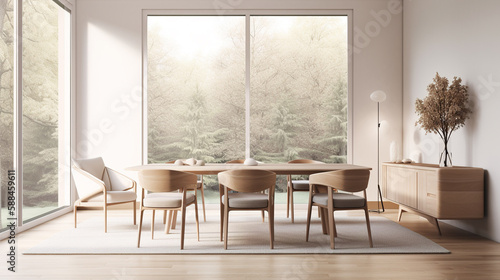 Interior design of modern dining room. Created with generative Ai technology.