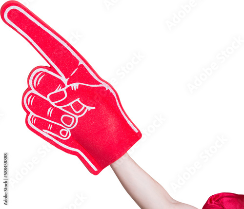 American football player holding supporter foam hand photo