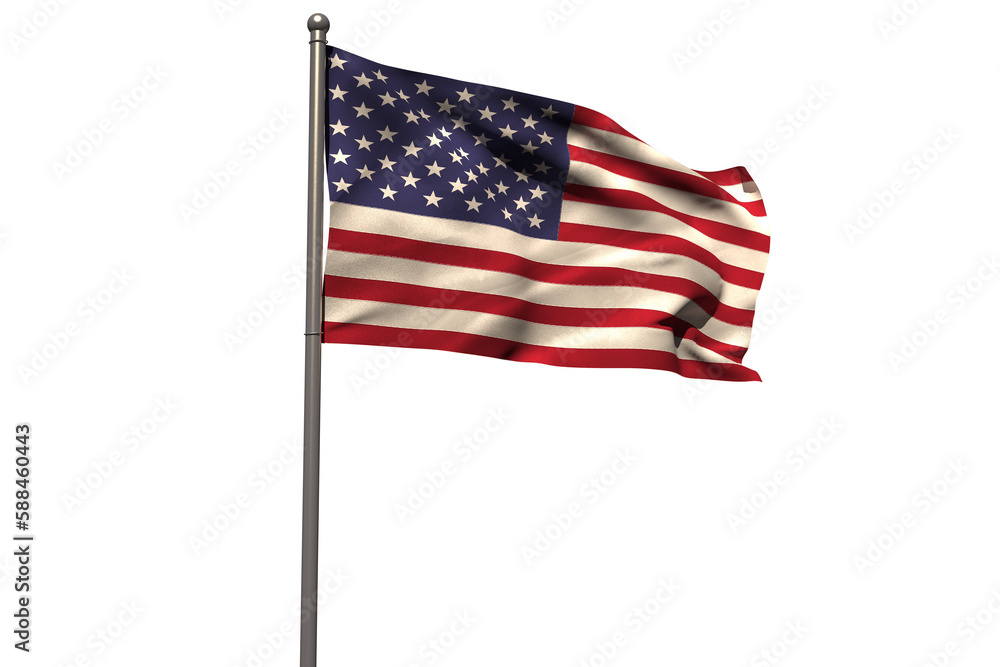Pole with waving flag of America Pole with waving flag of America