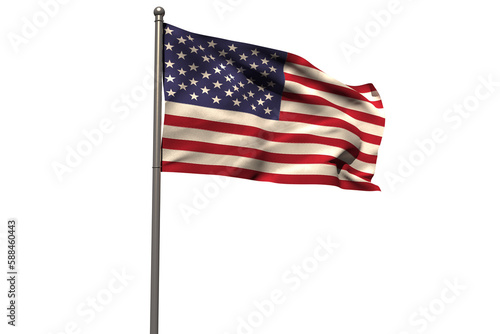 Pole with waving flag of America