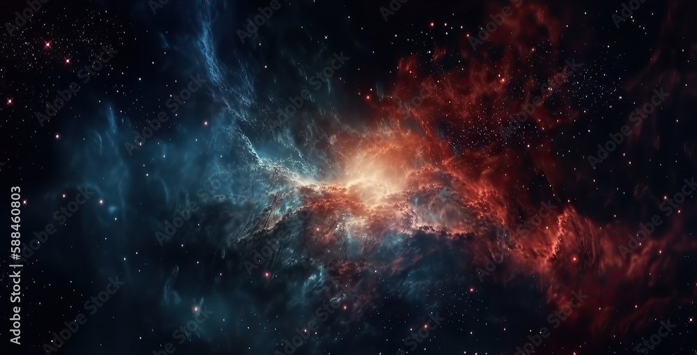 Fototapeta premium Galaxy and Nebula. Abstract space background. Endless universe with stars and galaxies in outer space. Cosmos art. Generative AI