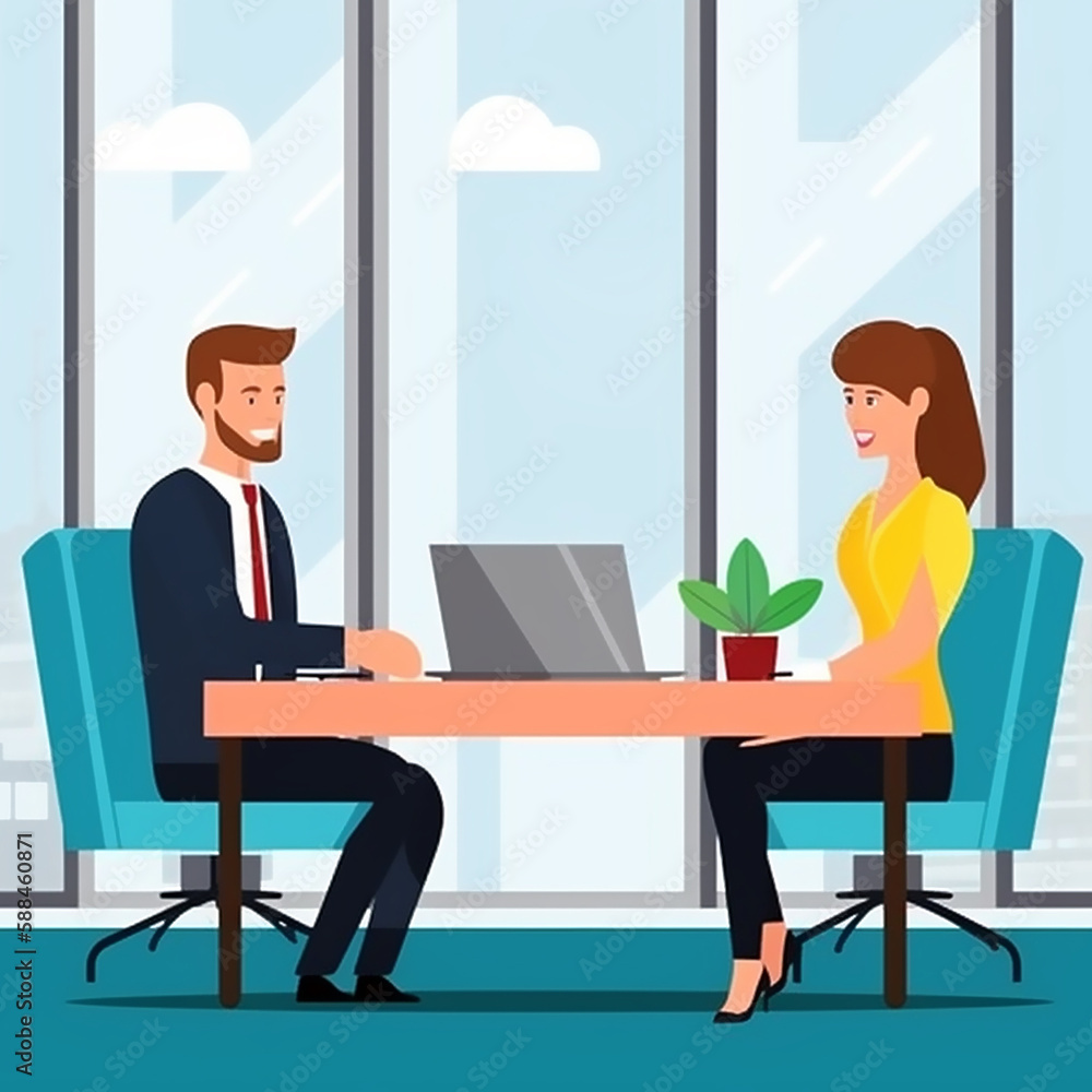 meeting in an office. interviewing candidate for a job. Flat vector illustration. AI generated content meeting in an office. interviewing candidate for a job. Flat vector illustration. AI generated content