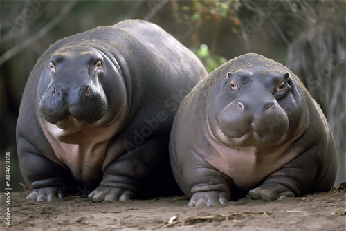 overweight obese hippos. AI generated content