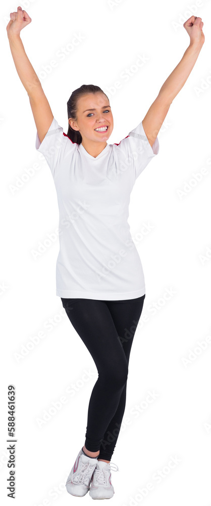 Excited football fan in white cheering Excited football fan in white cheering