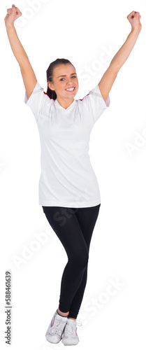 Excited football fan in white cheering
