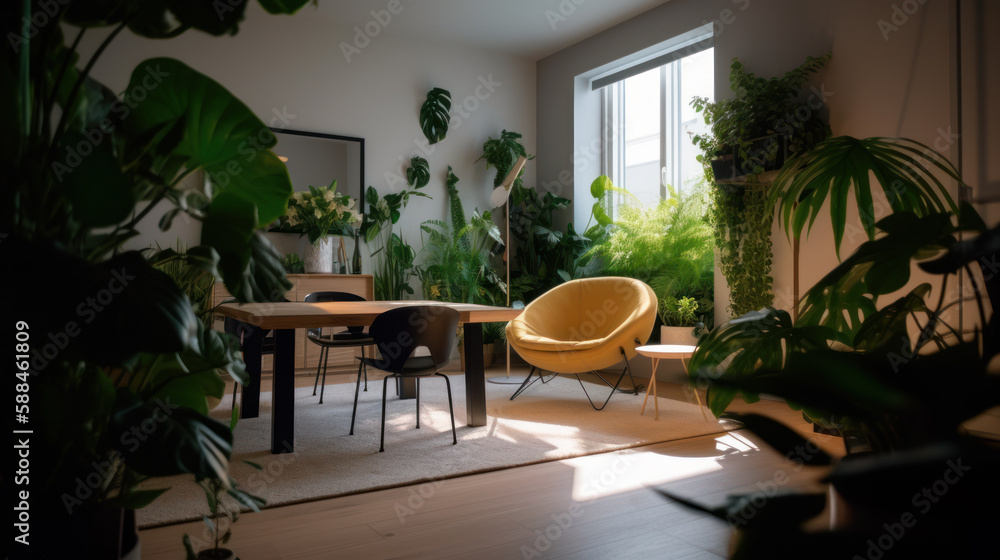Modern Interior Design with Lush Green Plants