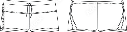 Men swimwear collection. Man swimsuit set. Underwear, underpants, boxers, shorts, swimming trunks sketches. Summer vacation male clothes. Swimwear male fashion.