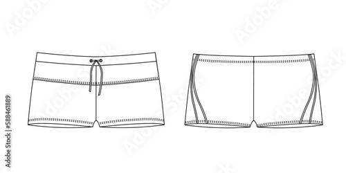 Men swimwear collection. Man swimsuit set. Underwear, underpants, boxers, shorts, swimming trunks sketches. Summer vacation male clothes. Swimwear male fashion.