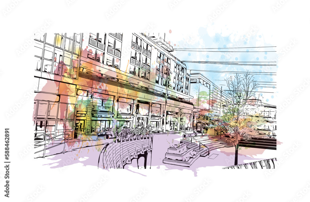 Building view with landmark of Reading is a city of England Watercolor splash with Hand drawn sketch illustration in vector.