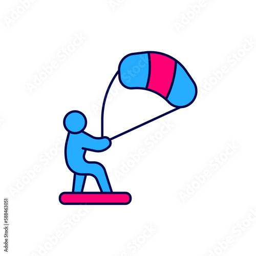 Filled outline Kitesurfing icon isolated on white background. Vector