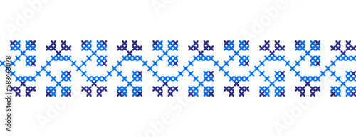 Ukrainian vector blue color ornament of cornflower, bluet, bluebottle. Traditional folk, ethnic ornament border