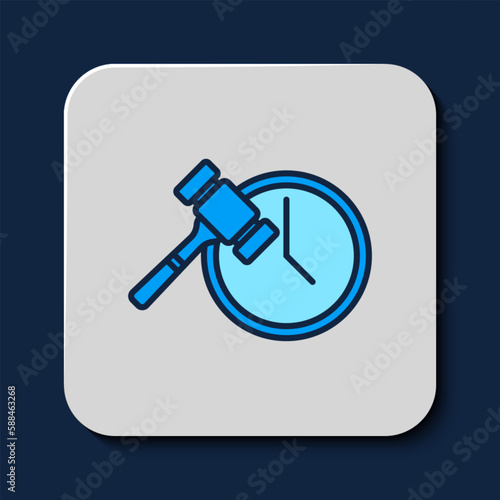 Filled outline Auction hammer icon isolated on blue background. Gavel - hammer of judge or auctioneer. Bidding process, deal done. Auction bidding. Vector