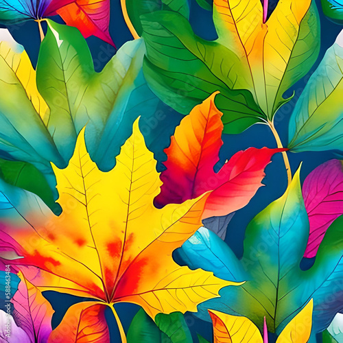 watercolor background with colorful leaves