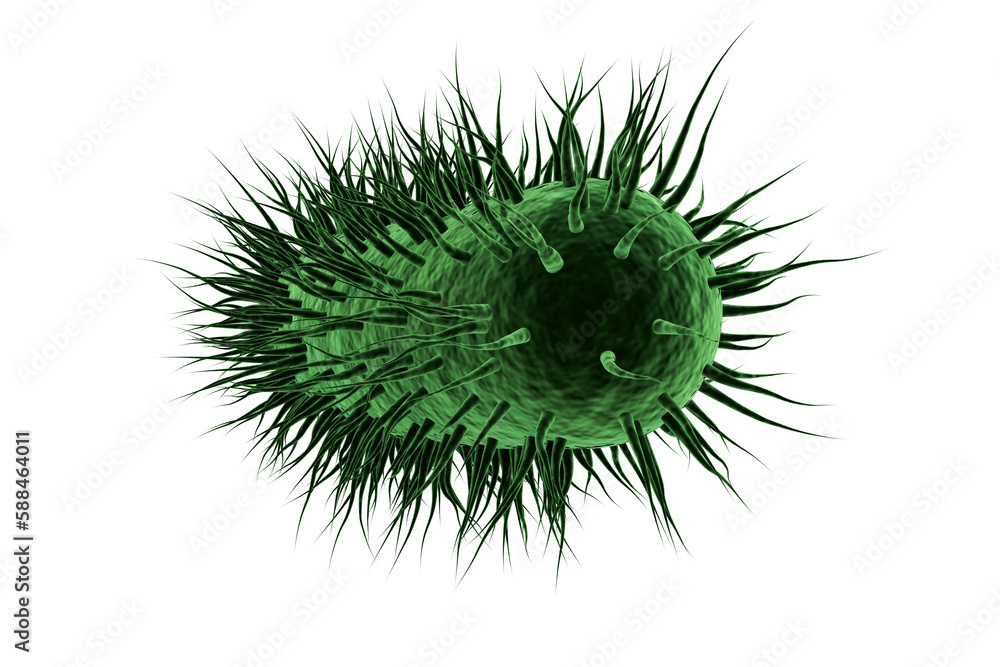 Digitally image of green spiky bacteria - obrazy, fototapety, plakaty 