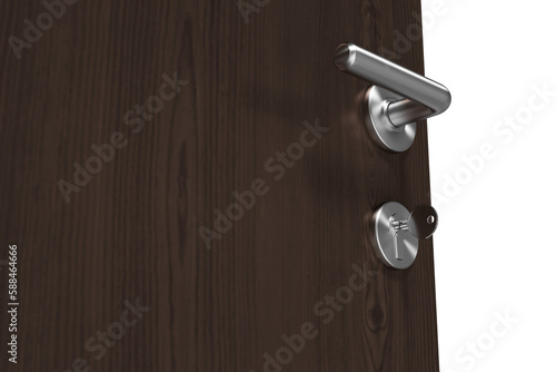 Closeup of brown door with doorknob