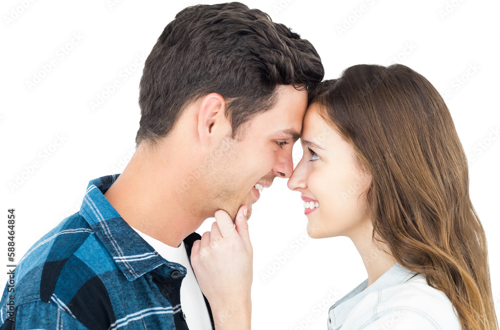 Couple with head against head and holding chin Couple with head against head and holding chin