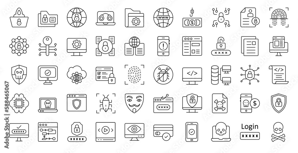 Internet Security Thin Line Icons Cyber Security Protection Iconset in Outline Style 50 Vector Icons in Black Internet Security Thin Line Icons Cyber Security Protection Iconset in Outline Style 50 Vector Icons in Black