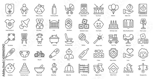 Babies Thin Line Icons Baby Family Mom Dad Iconset in Outline Style 50 Vector Icons in Black
