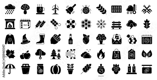 Autumn Glyph Icons Weather Mushroom Iconset in Glyph Style 50 Vector Icons in Black