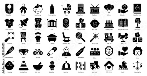 Babies Glyph Icons Baby Family Mom Dad Iconset in Glyph Style 50 Vector Icons in Black