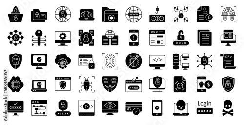 Internet Security Glyph Icons Cyber Security Protection Iconset in Glyph Style 50 Vector Icons in Black